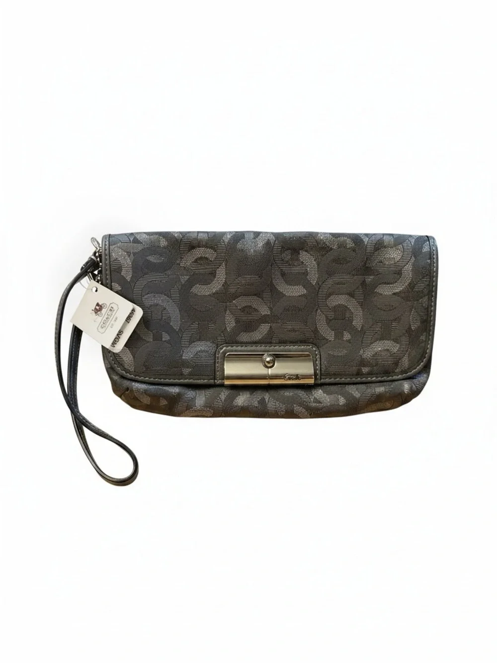 Coach Kristen gunmetal grey and silver chainlink wristlet clutch NWT